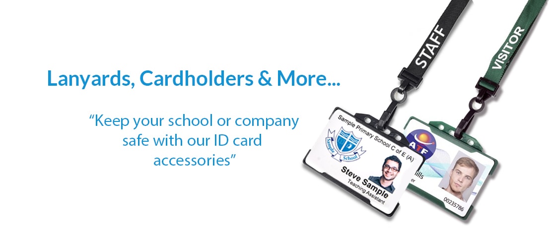 plastic id cardholders attached to staff lanyard and visitor lanyard