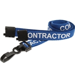 blue contractor pre printed lanyard with plastic hook and breakaway
