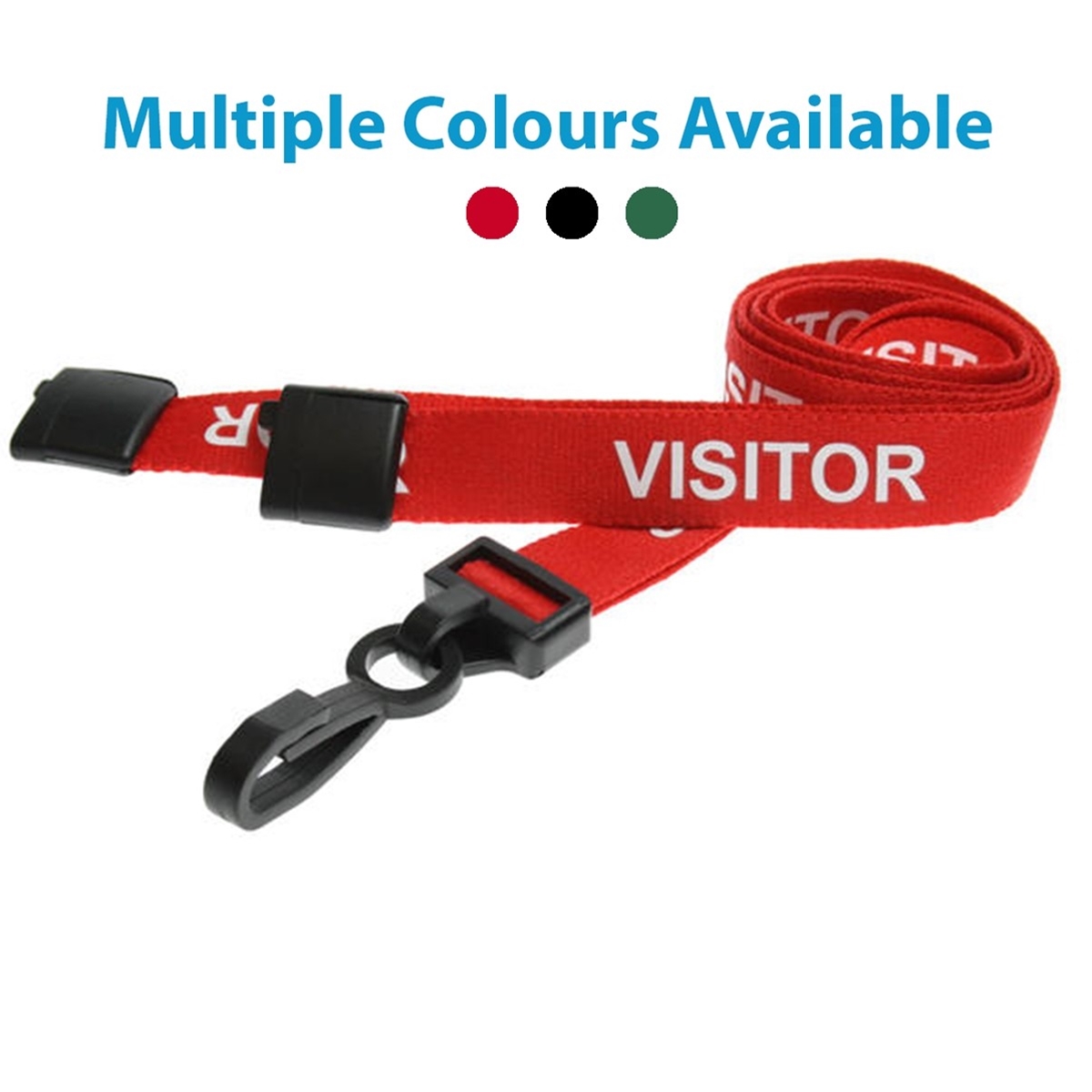 red visitor pre printed lanyard with plastic hook and breakaway