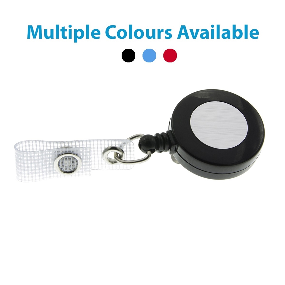 small black badge reel yoyo with strap showing multiple colours available