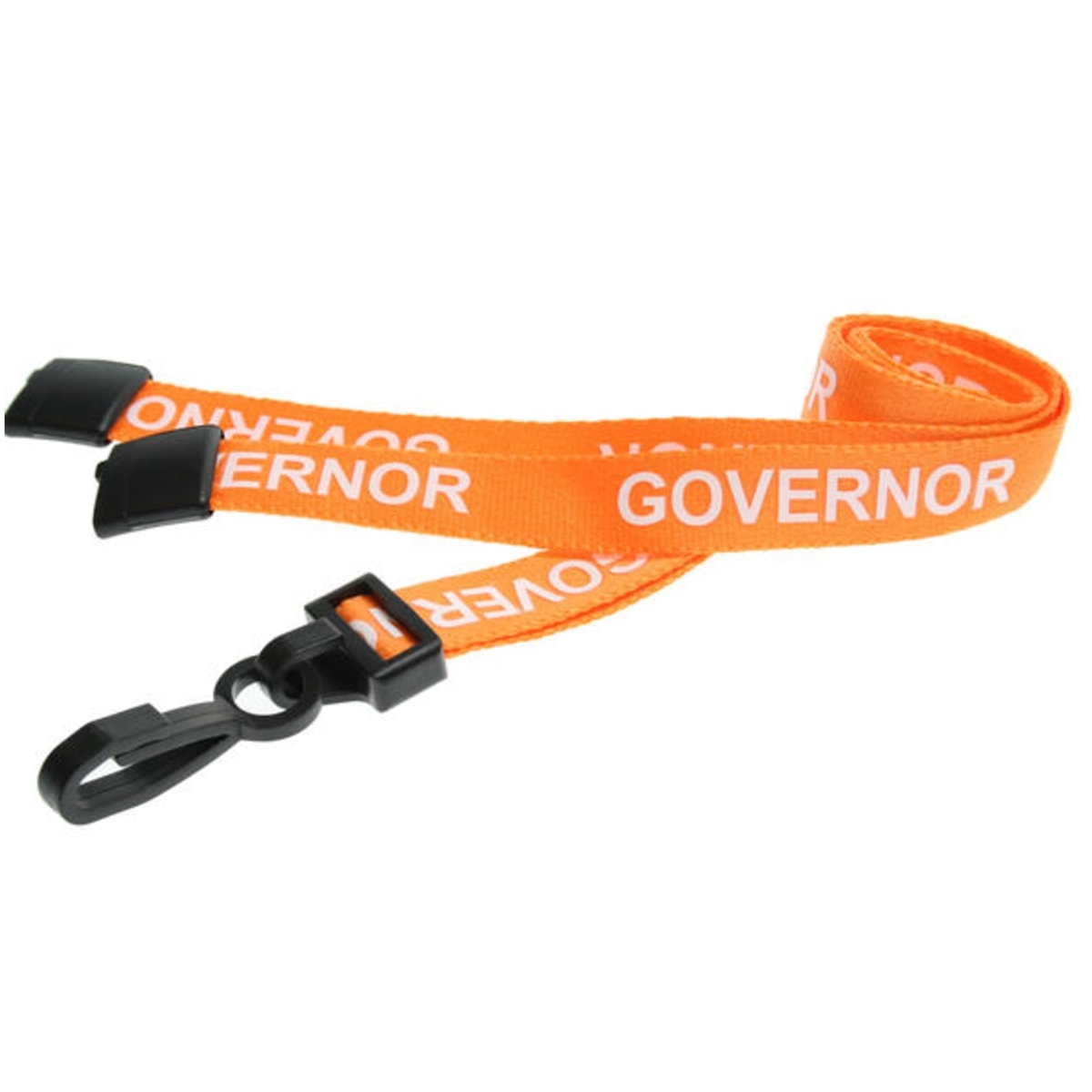 orange governor pre printed lanyard with plastic hook and breakaway