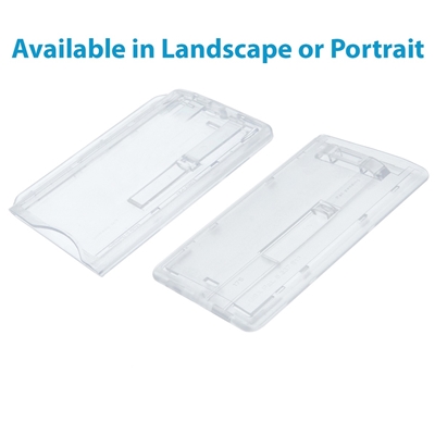 clear enclosed single id card holder with sliders in landscape and portrait postition